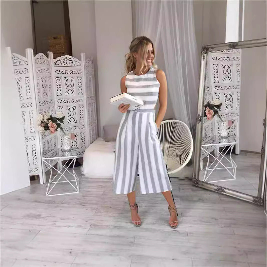 Dame jumpsuit med grå striber og elegant snit Stilla