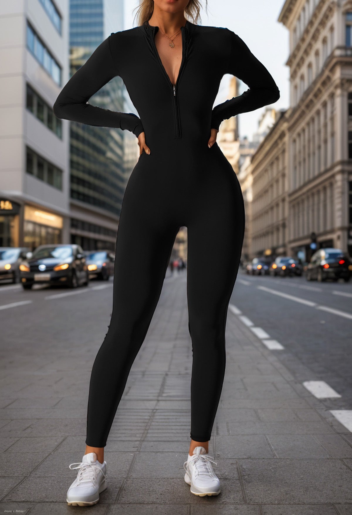 Dame Sporty Jumpsuit med høj krave og fuld lynlås Stilla