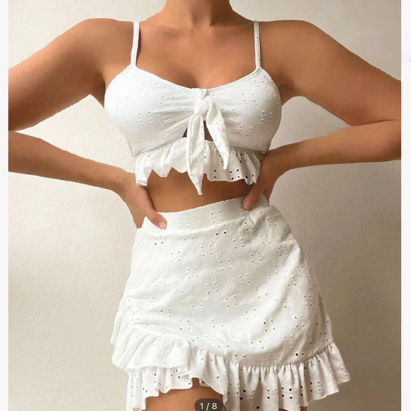 Dame crop top og nederdel sæt med legende flæse-design Stilla