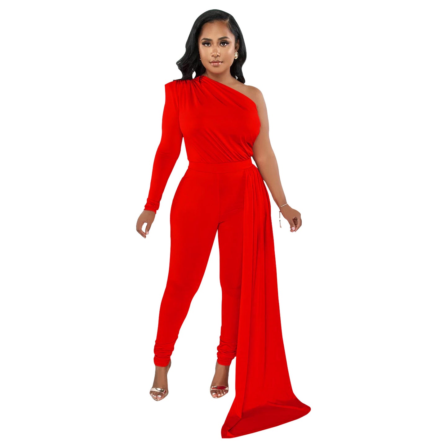 Dame Én-skulder-jumpsuit med flydende overdel Stilla
