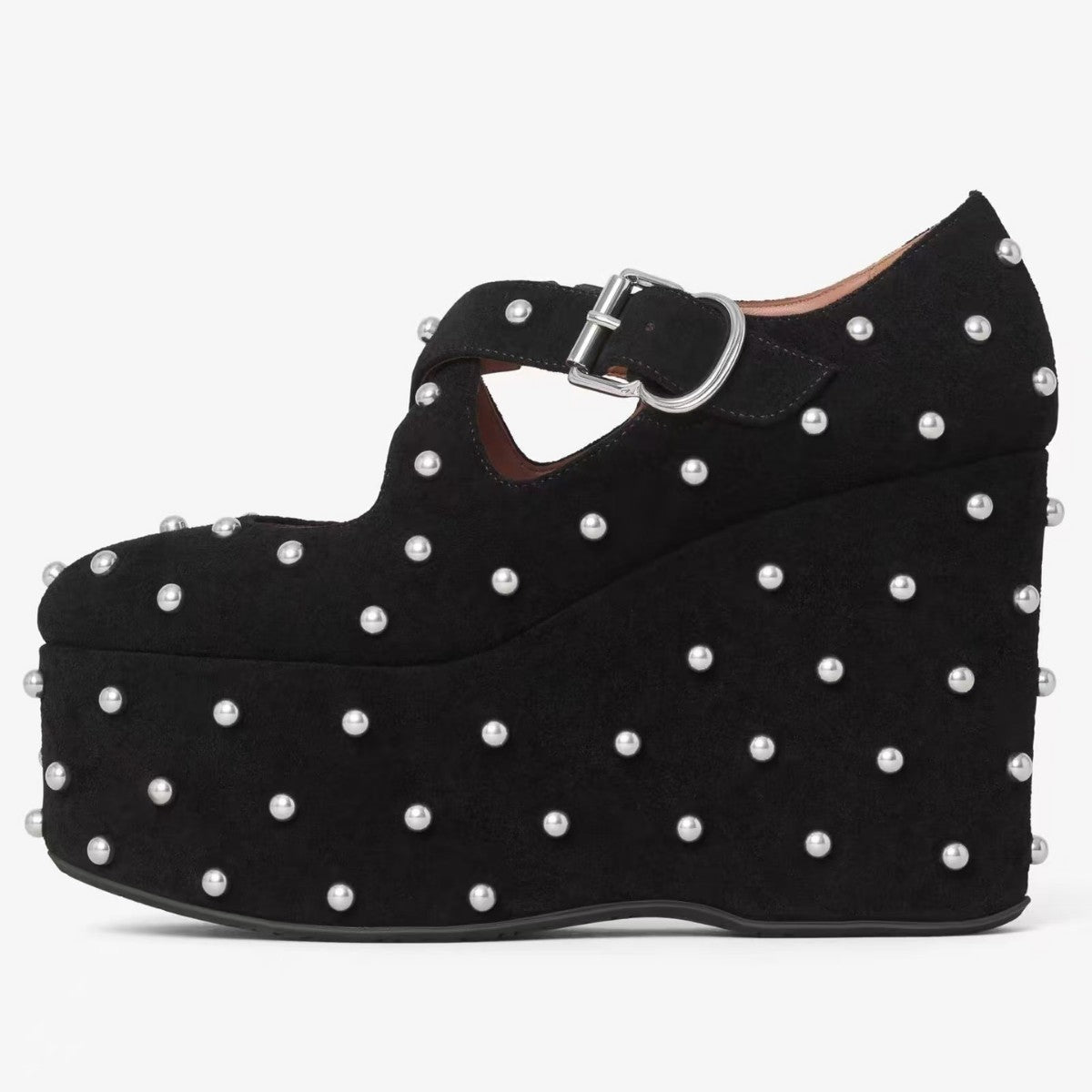 Femme Plattform Mary Jane Wedge-Heels med perleaccentuer Stilla