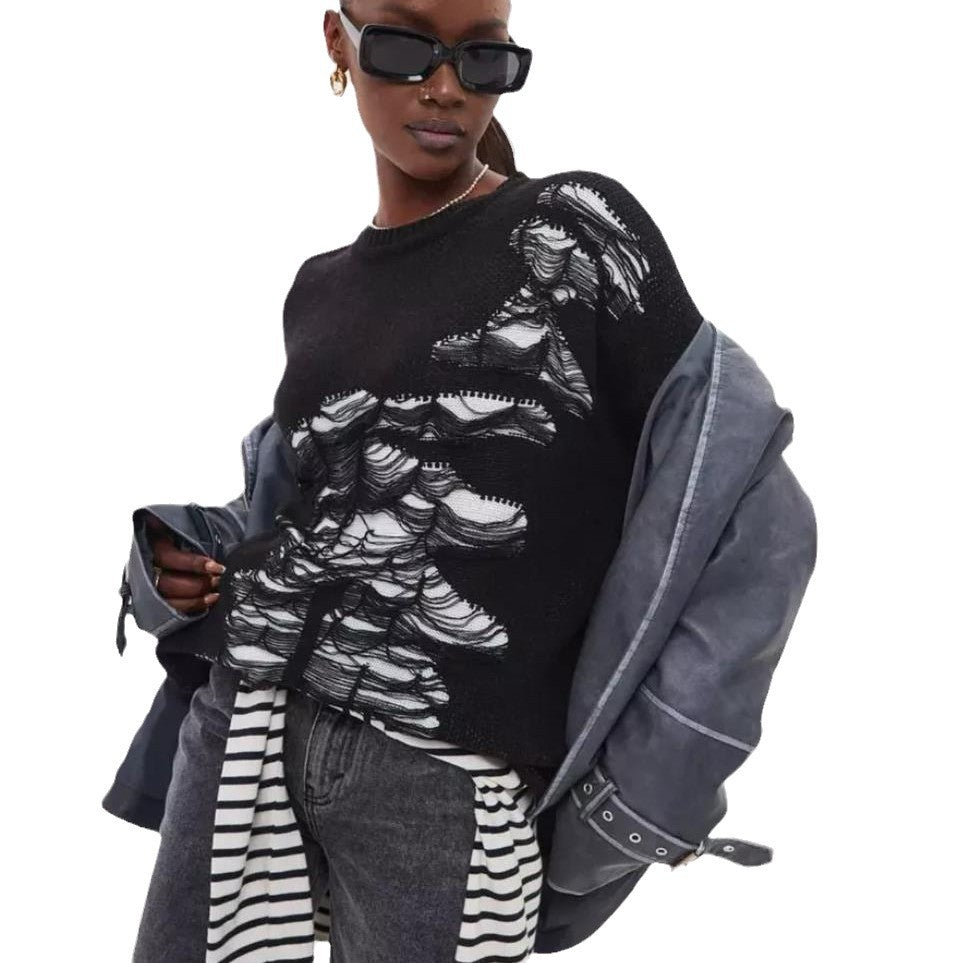 Damer groft strikket oversized sweater med unik transparensstruktur og moderne accenter Stilla