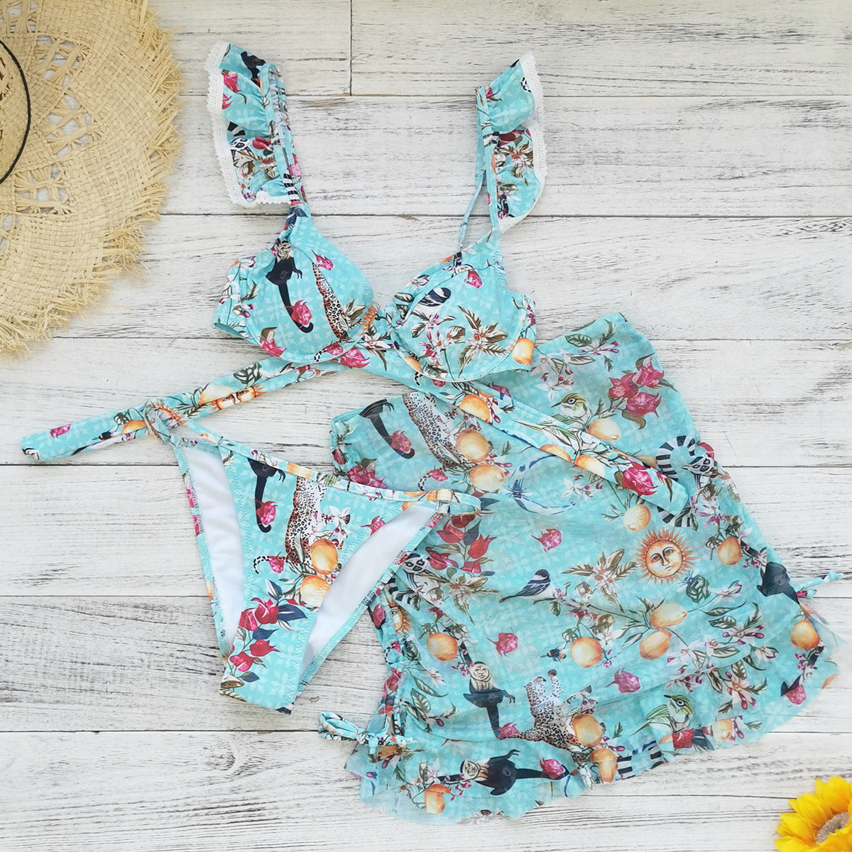 Dame bikini-sæt med blomstret variationsdesign og justerbare flæse-stropper Stilla