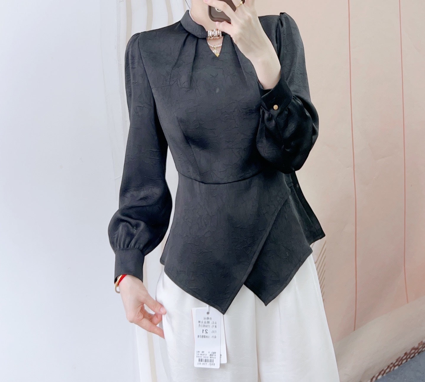 Dame Elegant Bluse med Volant og flot Turtle Neck Stilla