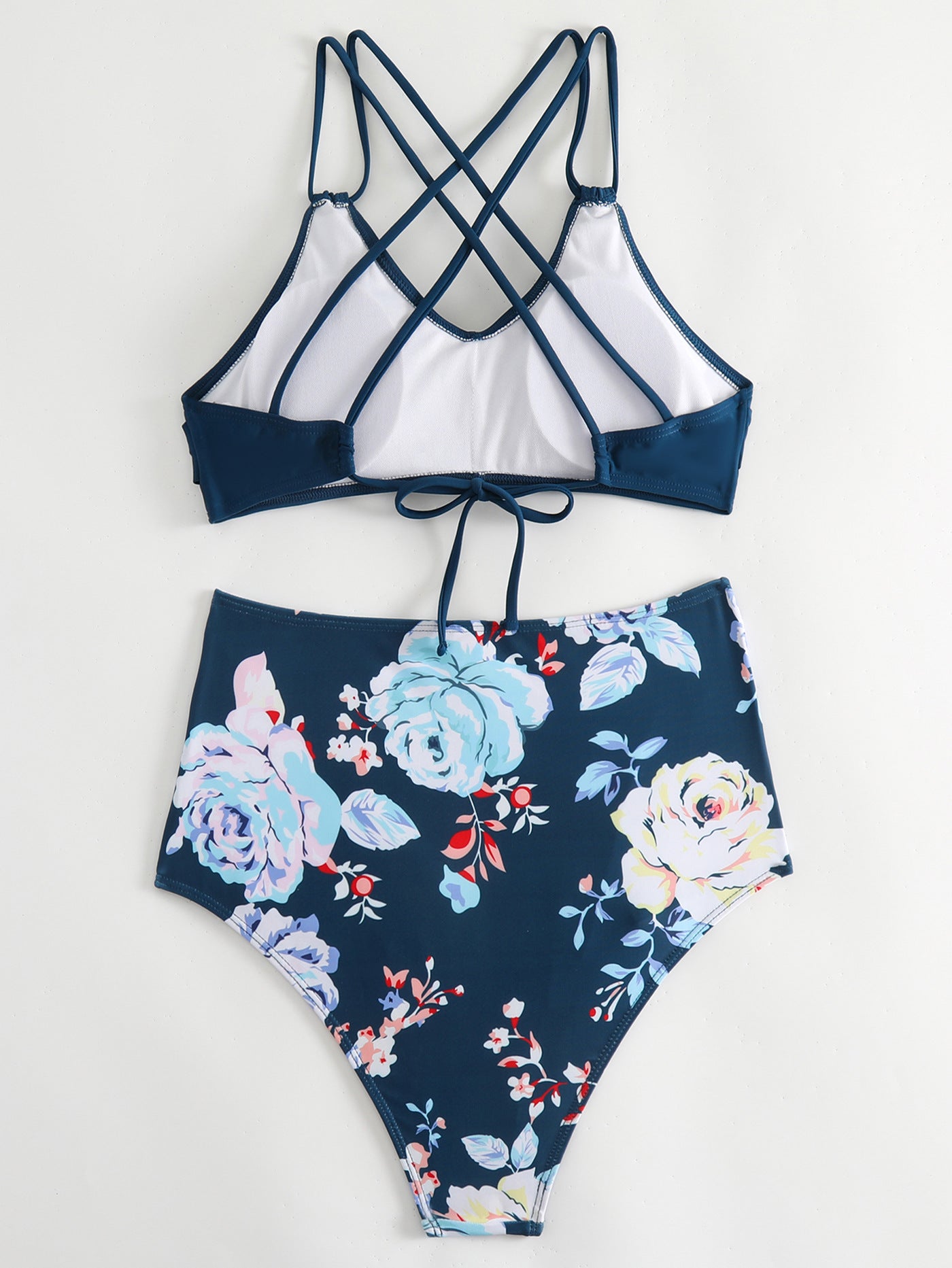 Dame Højtaljet Bikini-sæt med blomsterdesign og moderigtigt indviklet top Stilla