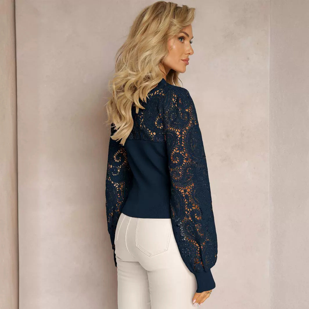 Dame strikpullover med filigran spidsudsmykning Stilla
