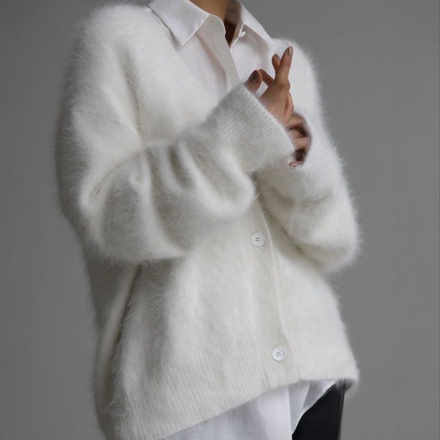 Femme Blød og Fuzzy Cardigan Jakke Stilla