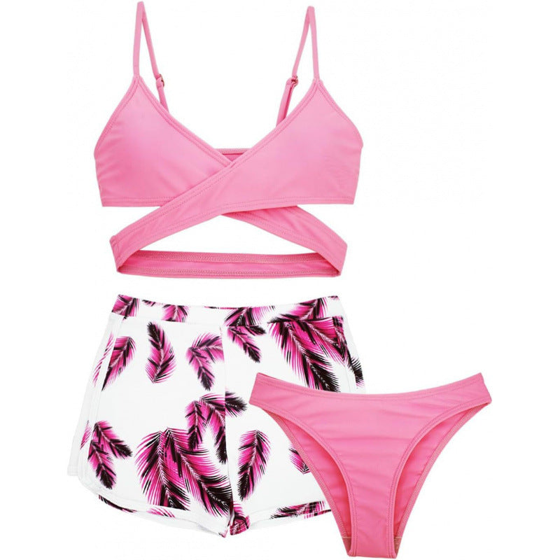 Dame bikini-sæt med kreativt kryds-top og komfortable shorts Stilla