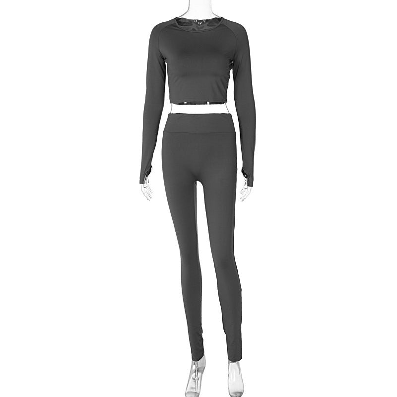 Dame Sporty Cropped Top og Leggings Sæt i åndbart materiale med elastisk talje Stilla