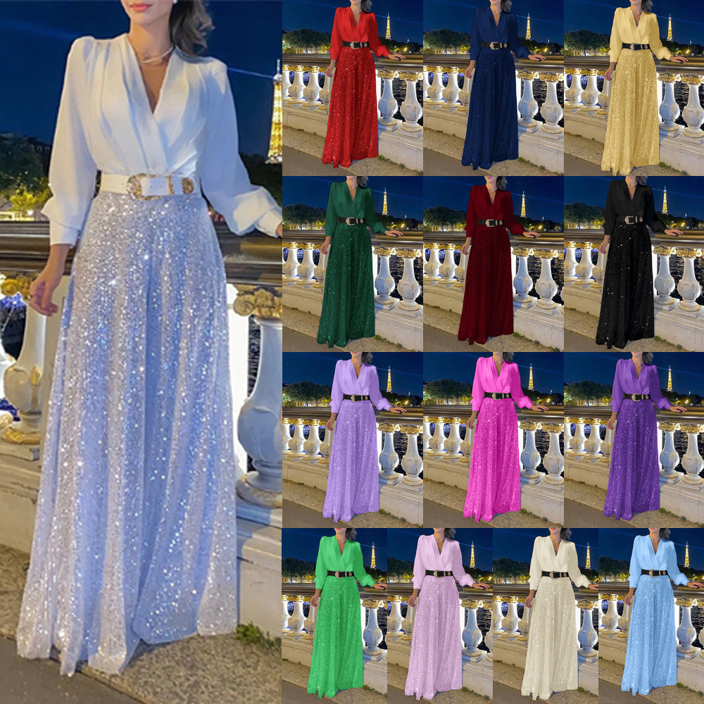Dame Funklende Aftenkjole med elegant Overdel og glitrende Bunde Stilla