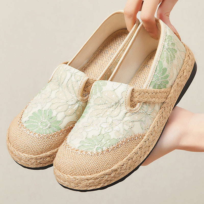 Dame Ballerinaer med floral spids og jute bund Stilla
