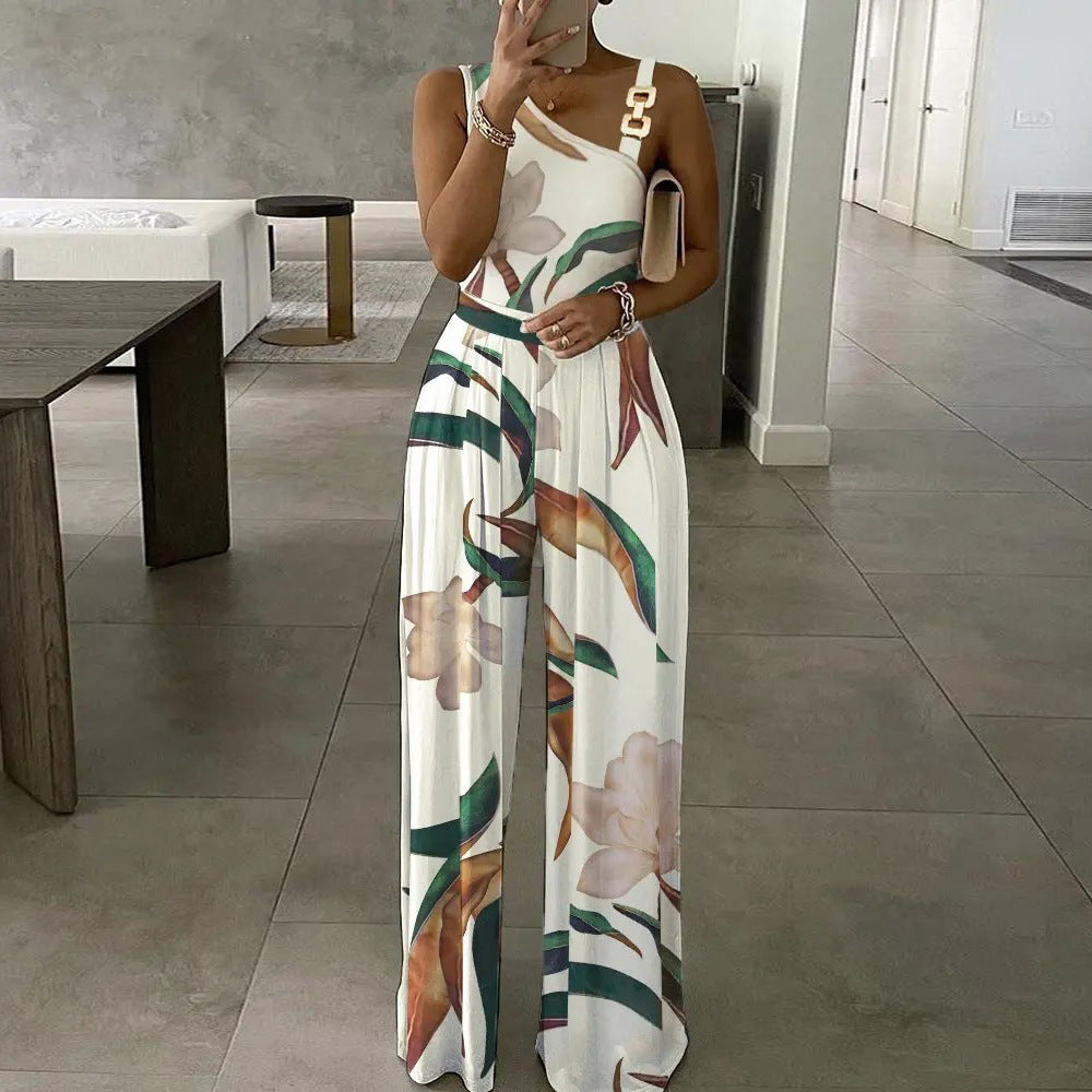 Dame Elegant One-Shoulder Jumpsuit med blomsterdesign Stilla
