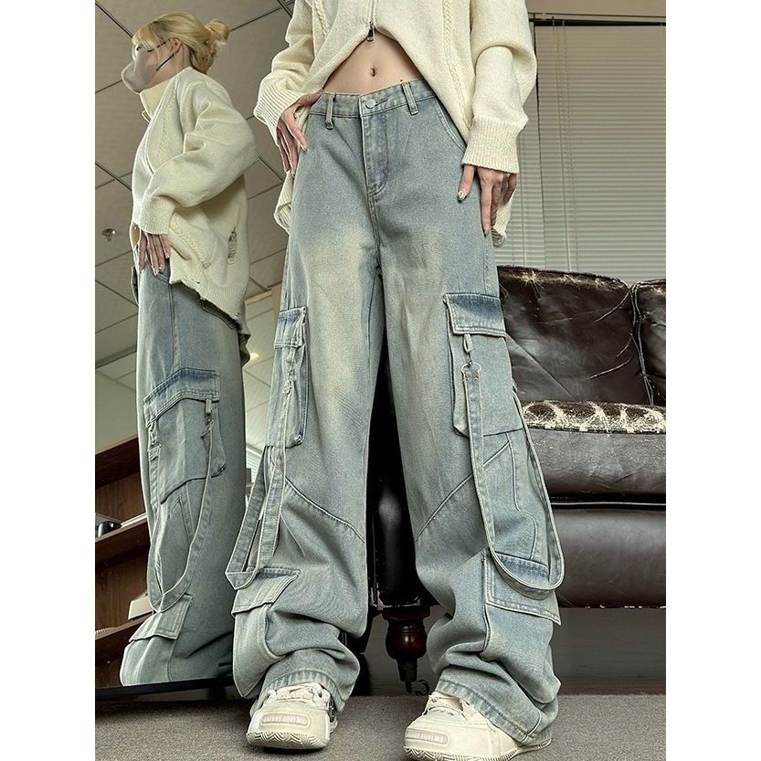 Stilla | Retro Vaskede Overalls Bred Cargo Jeans
