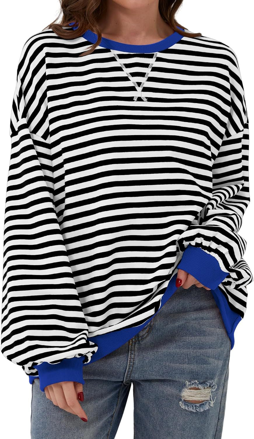Stilla | Løs Stribet Pullover i Løs Pasform