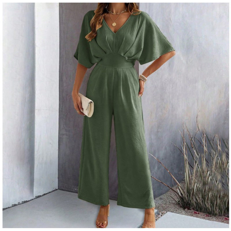 Dame Elegant Bredbenet Jumpsuit med Draperede Ærmer Stilla
