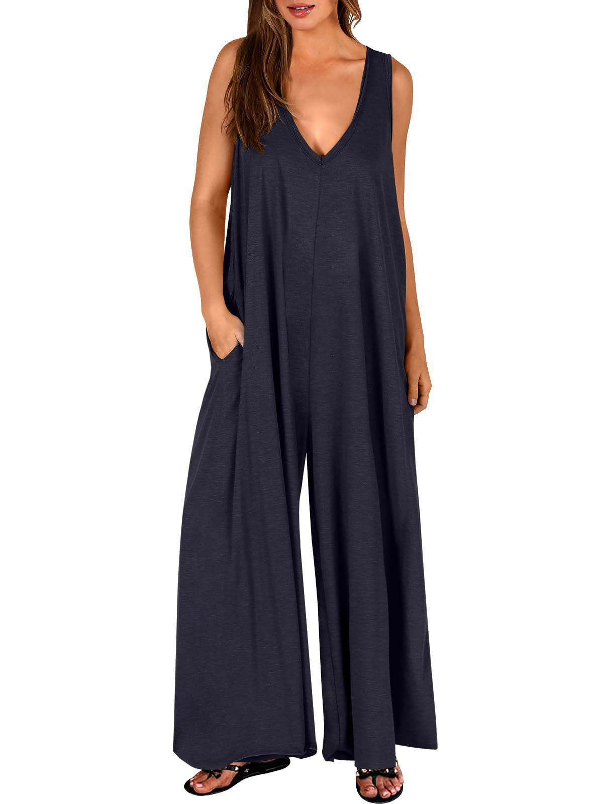 Dame Luftigt Jumpsuit med dyb V-hals og sidelommer Stilla