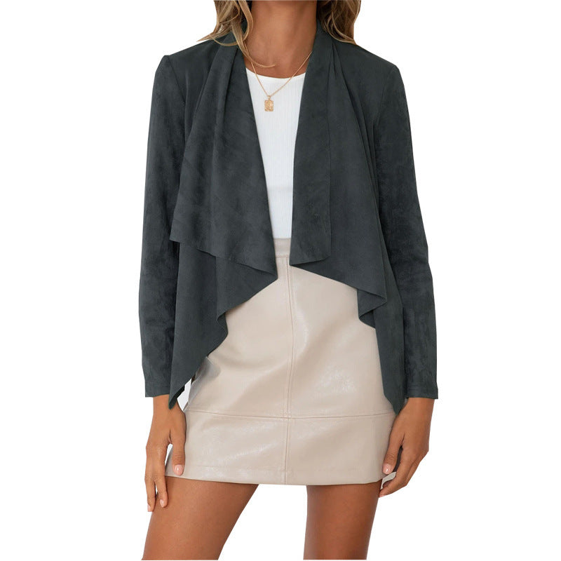 Dame blød suede-cardigan med asymmetrisk snit Stilla