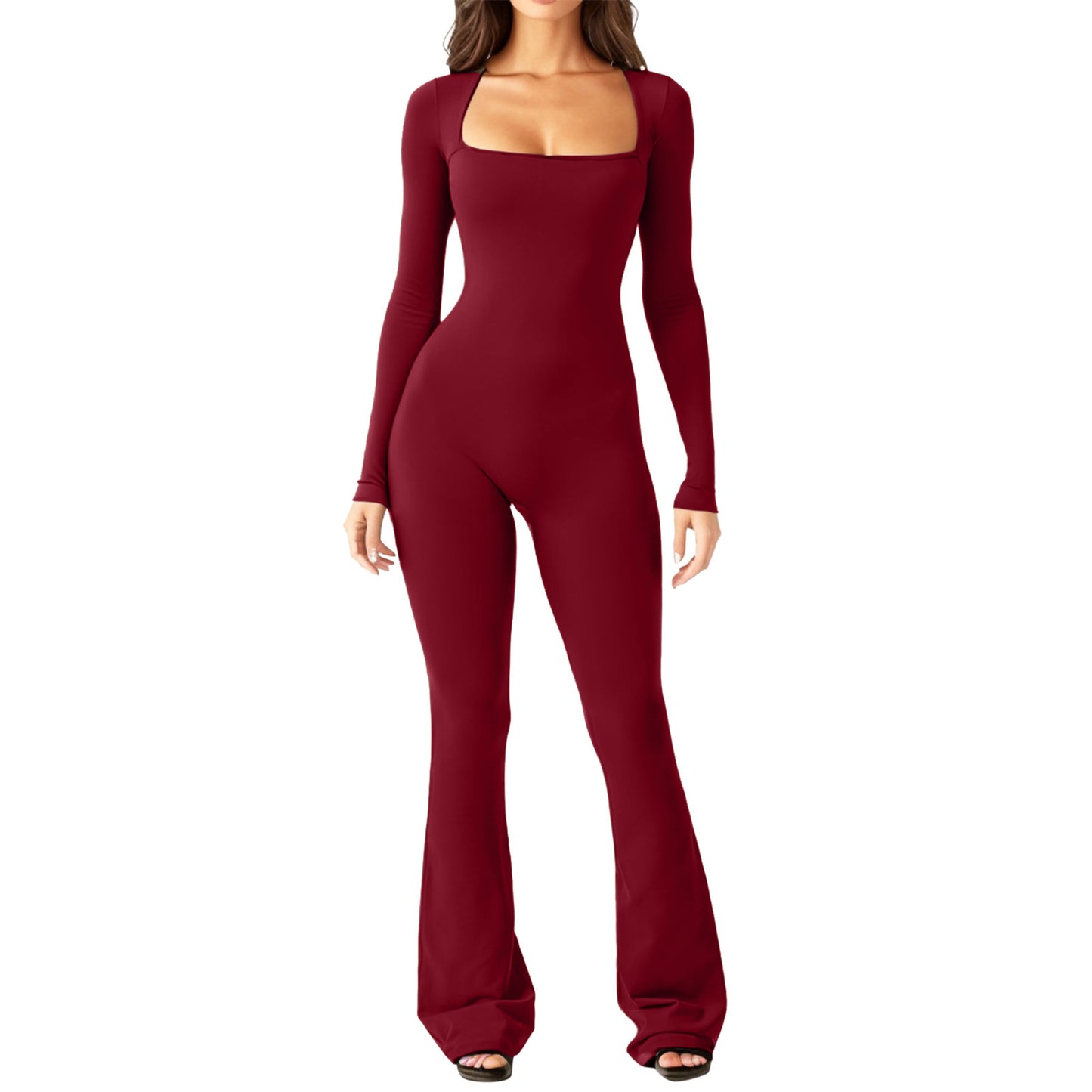 Dame Figurtilpasset Jumpsuit med lange ærmer og bred ben Stilla