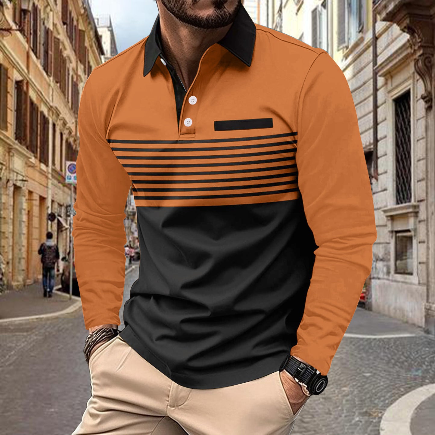 Herrer Langærmet Poloshirt med stilfuldt stribedesign og kravefokuseret snit Stilla