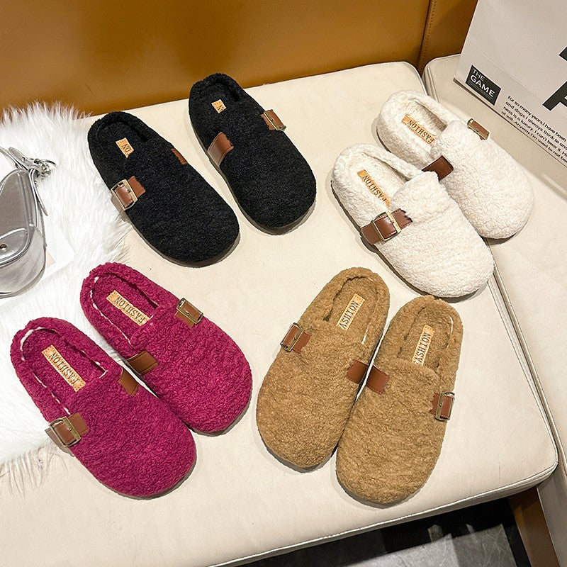 Femme Komfortable Fleece-forede Slide Hjemmesko med Spænde-detajle Stilla