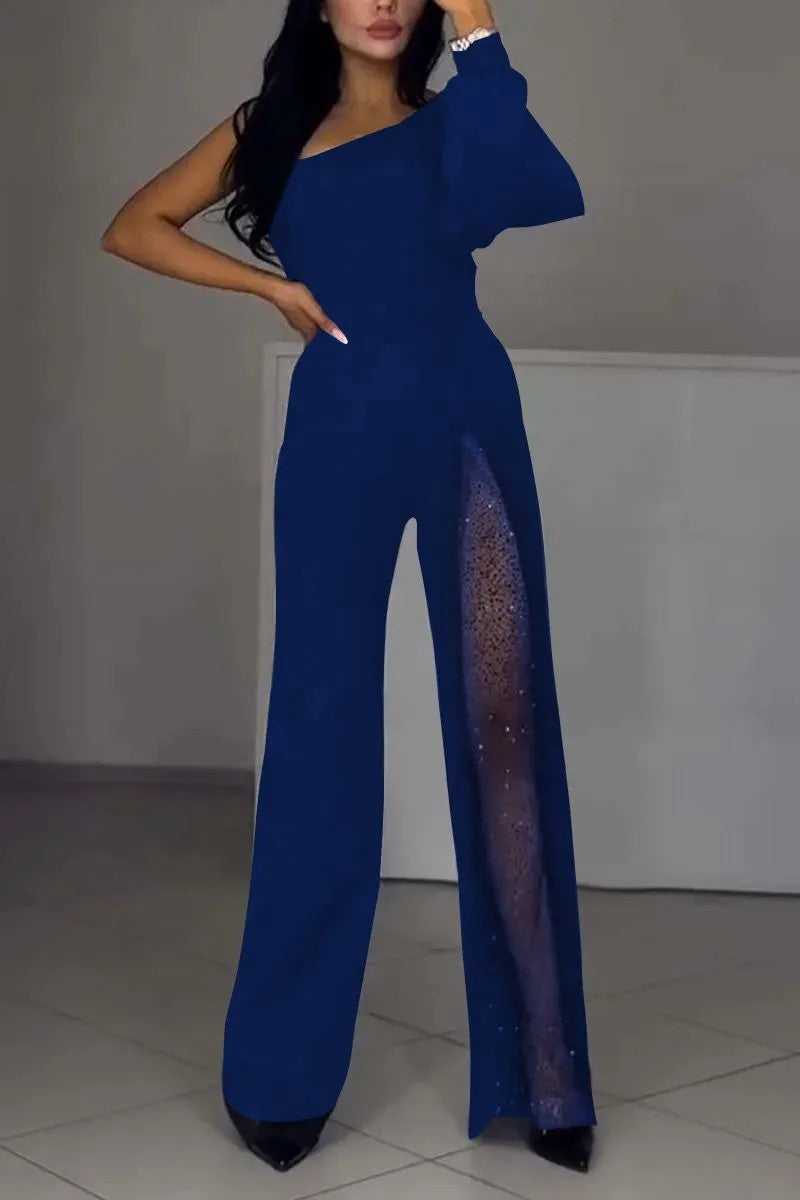 Dame elegant jumpsuit med gennemsigtig side og funkende detaljer Stiila