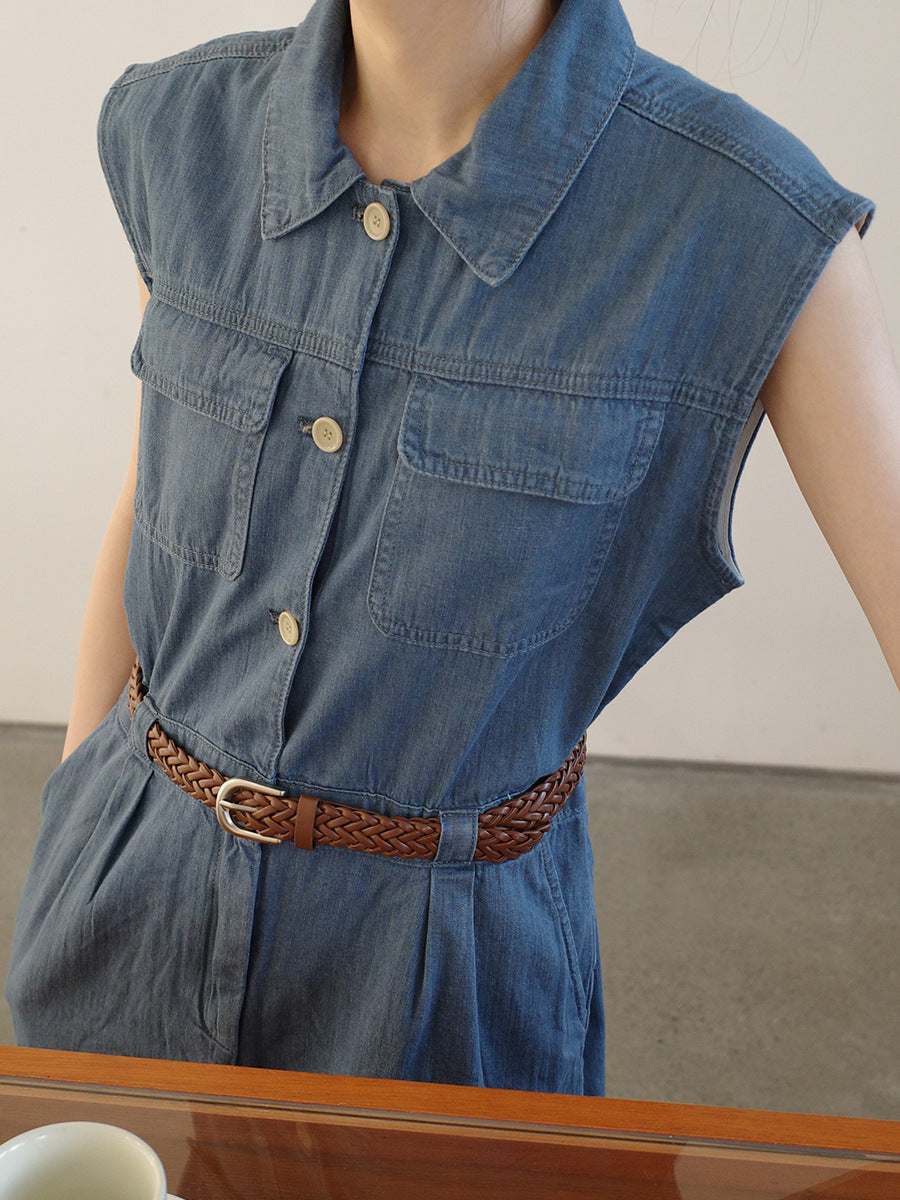 Dame Denim Jumpsuit i utility-stil med praktiske lommer og figursympatisk pasform Stilla