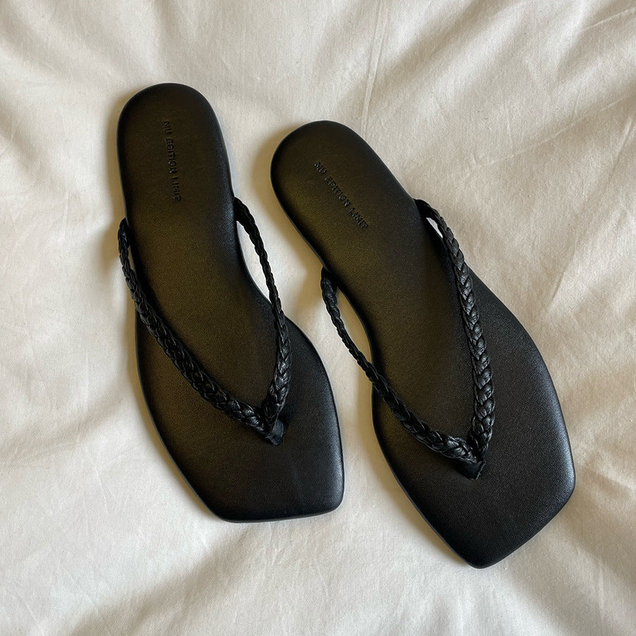 Dame Elegant Flad Remsandaler med Flettet Detalje Stilla