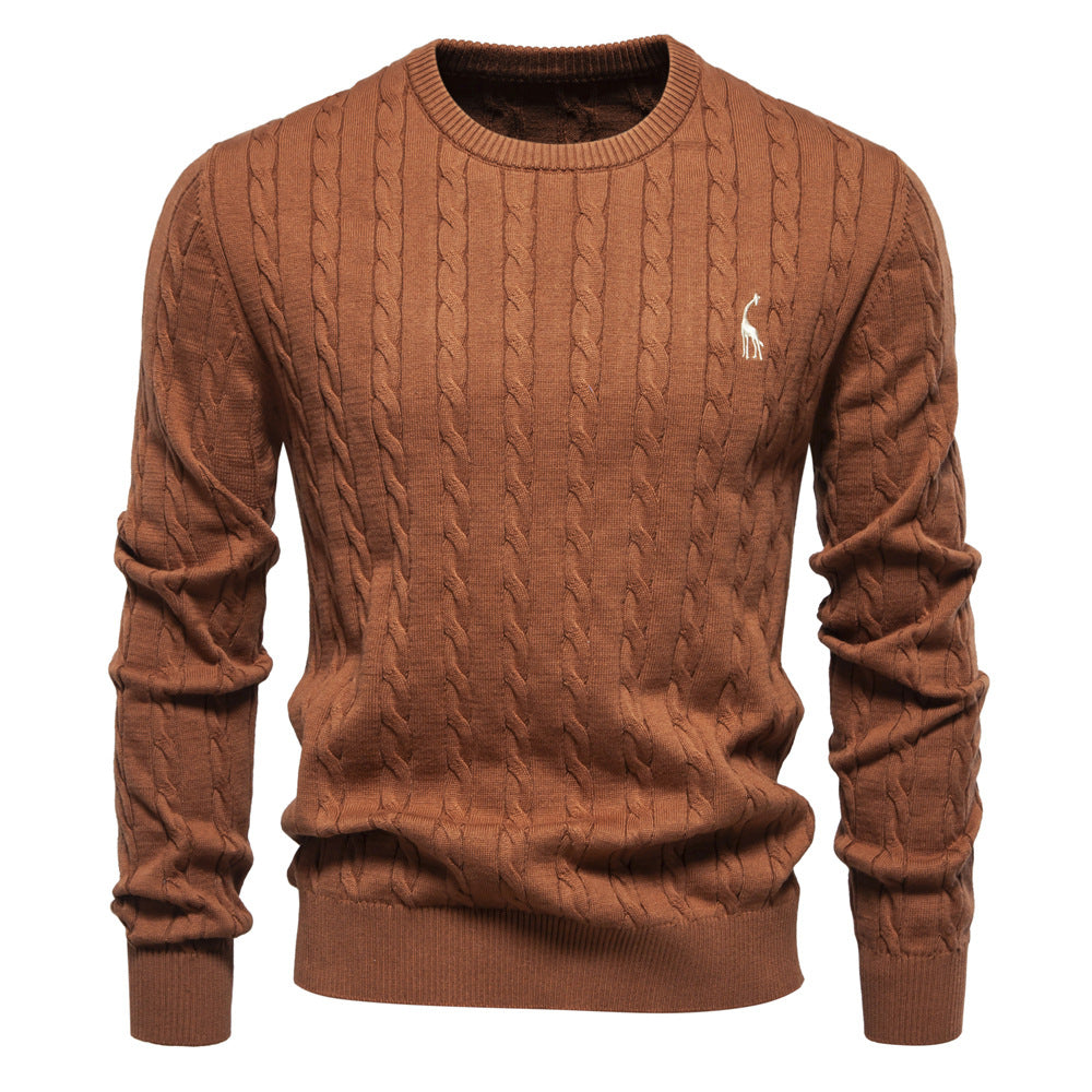Herrer strikpullover med trendy fletstrik-optik og rund halsudskæring Stilla