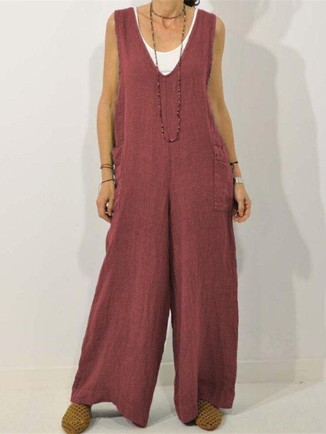 Dame Løs Bredbens Jumpsuit med Lommer Stilla