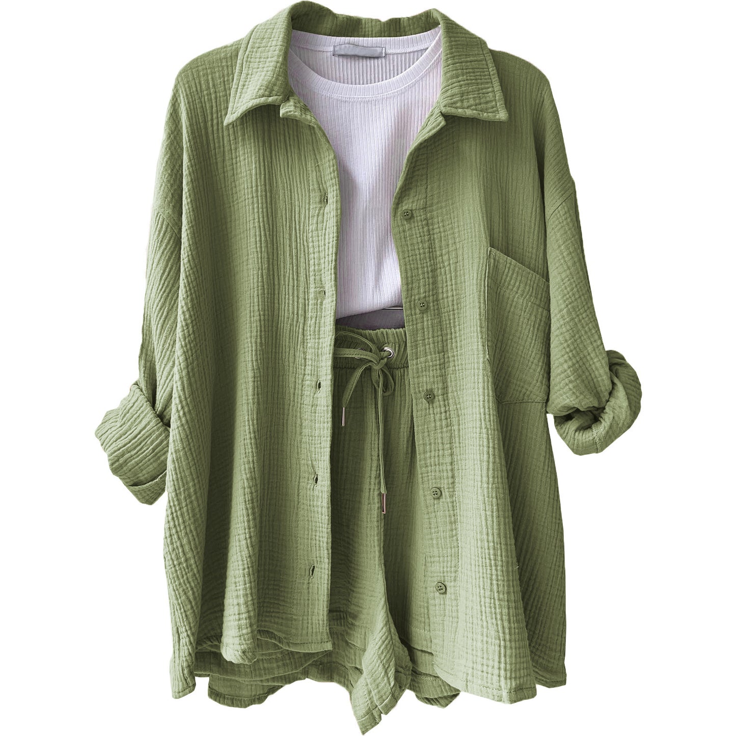 Dame afslappet overshirt med matchende shorts Stilla