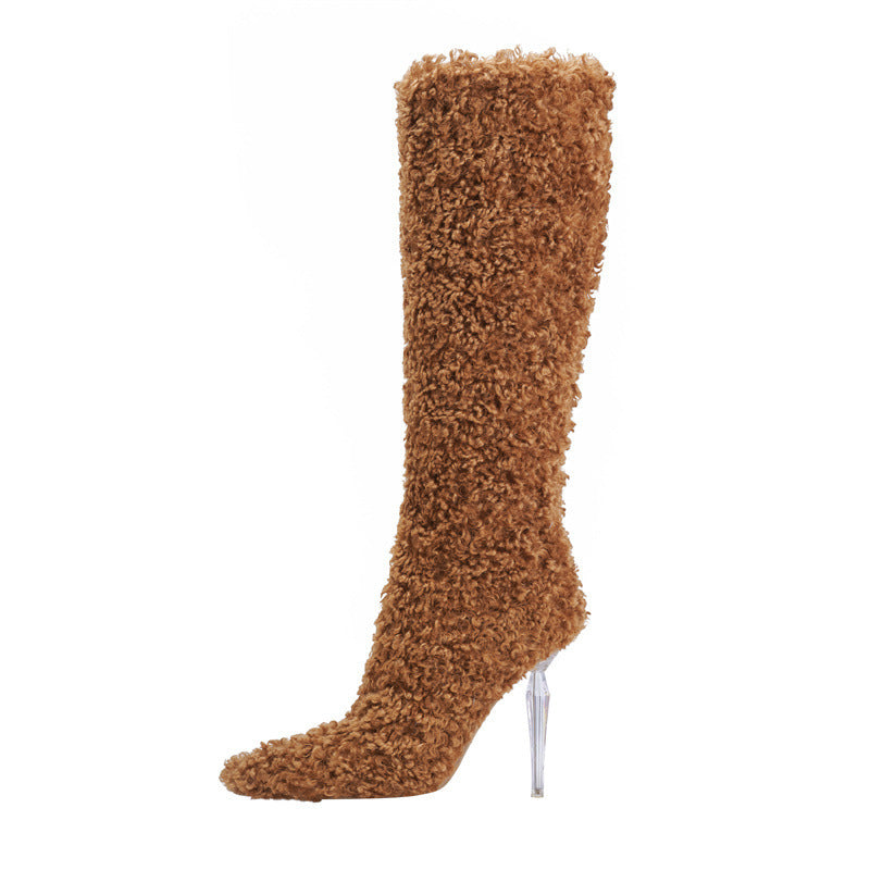 Femme Plush Over-knæ Stiletto-støvler med Skulptur-hæl Stilla