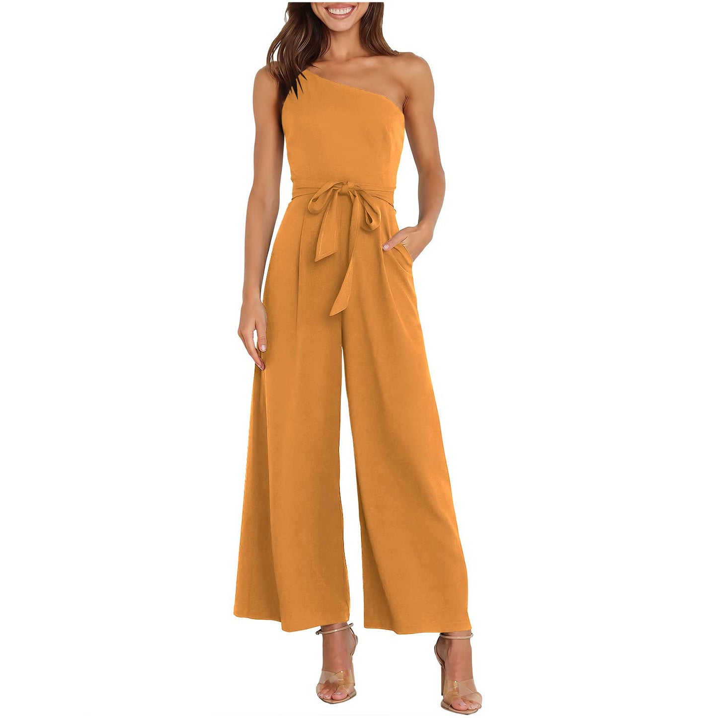 Dame Elegant Jumpsuit med asymmetrisk design og taljebælte Stilla