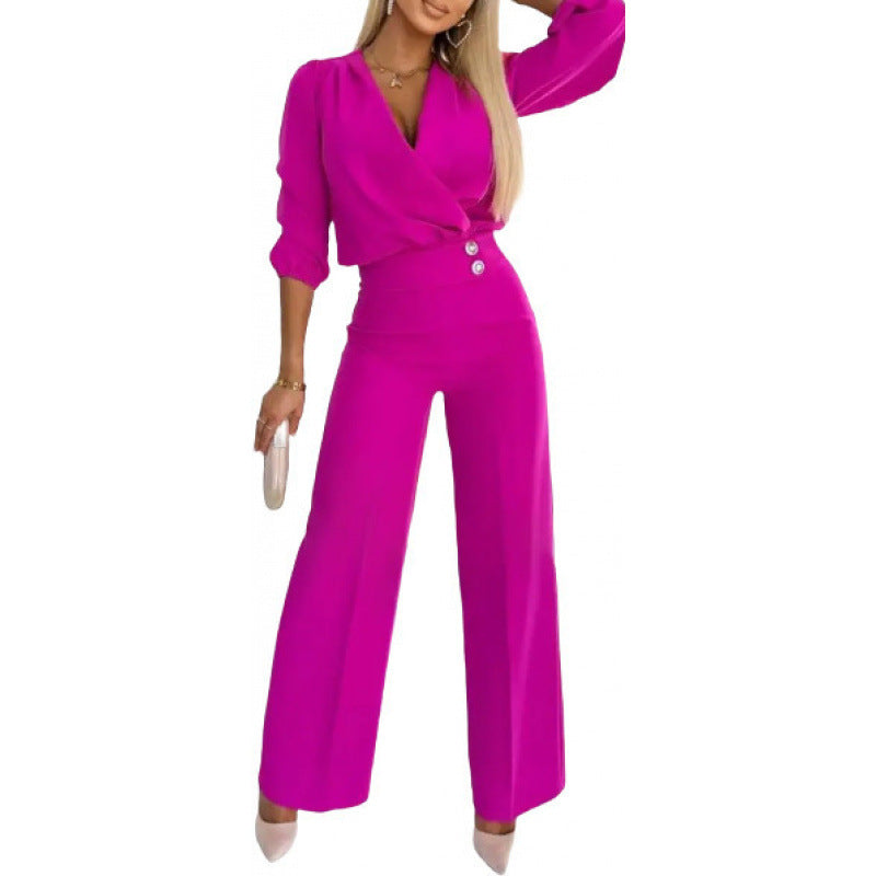 Damer elegant jumpsuit med indpaknings-overdel og bredt ben Stilla