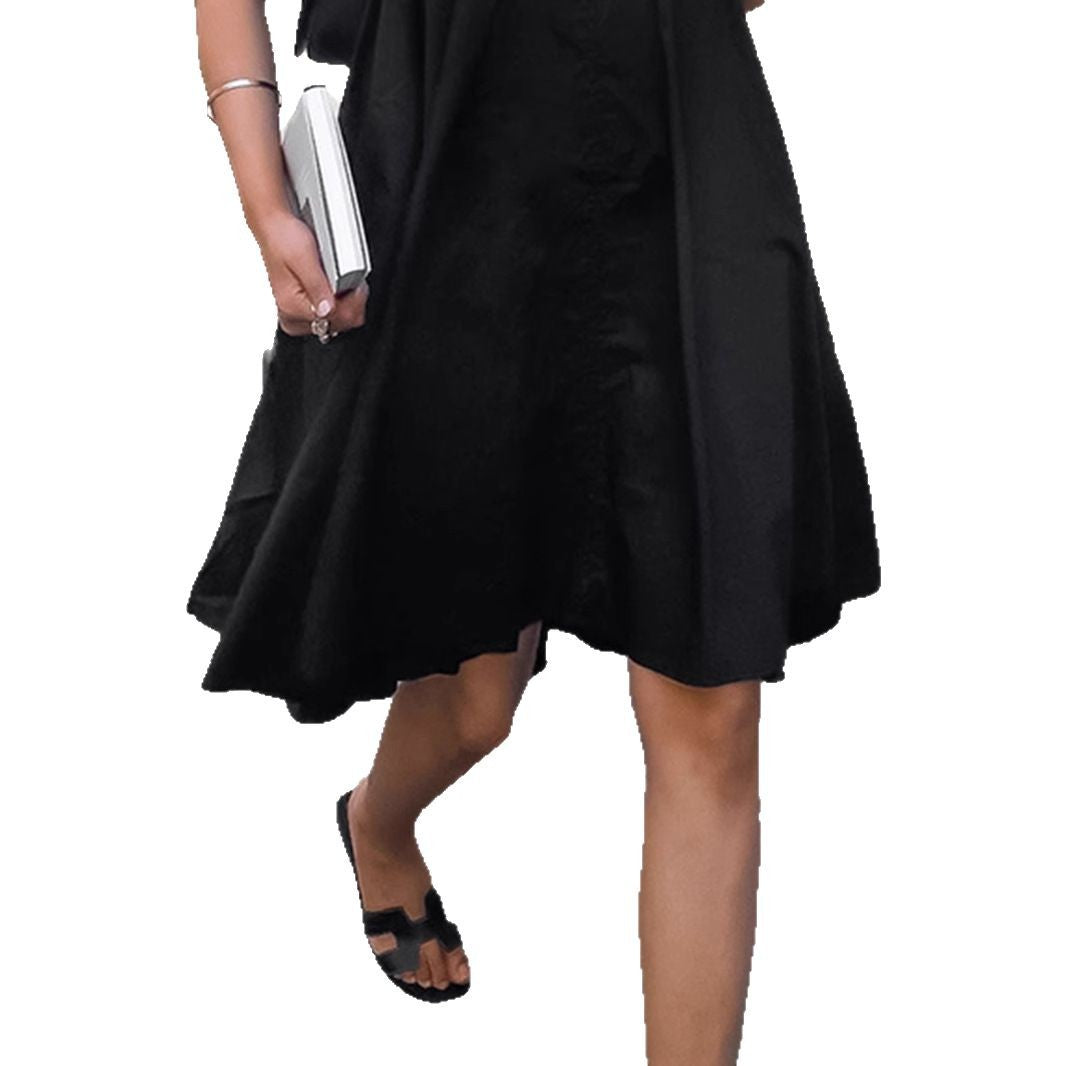 Dame afslappet midikjole med skulderfri stropper og svingende snit Stilla