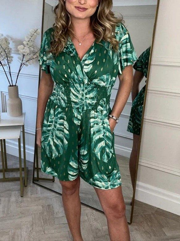 Dame jumpsuit med blomstertryk og elastisk talje Stilla