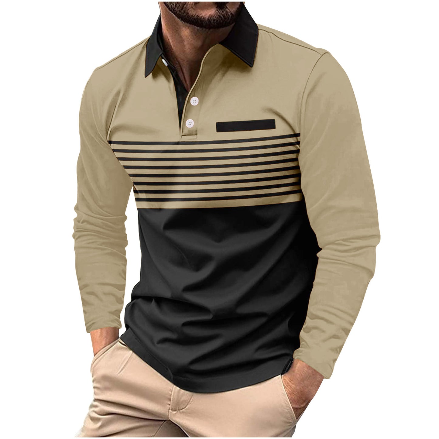 Herrer Langærmet Poloshirt med stilfuldt stribedesign og kravefokuseret snit Stilla