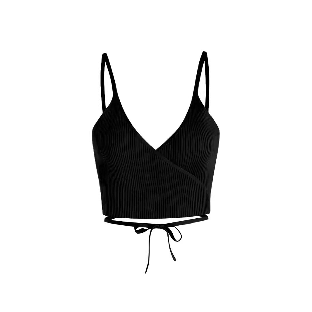 Dame cropped skære top med V-hals og bindebælte Stilla