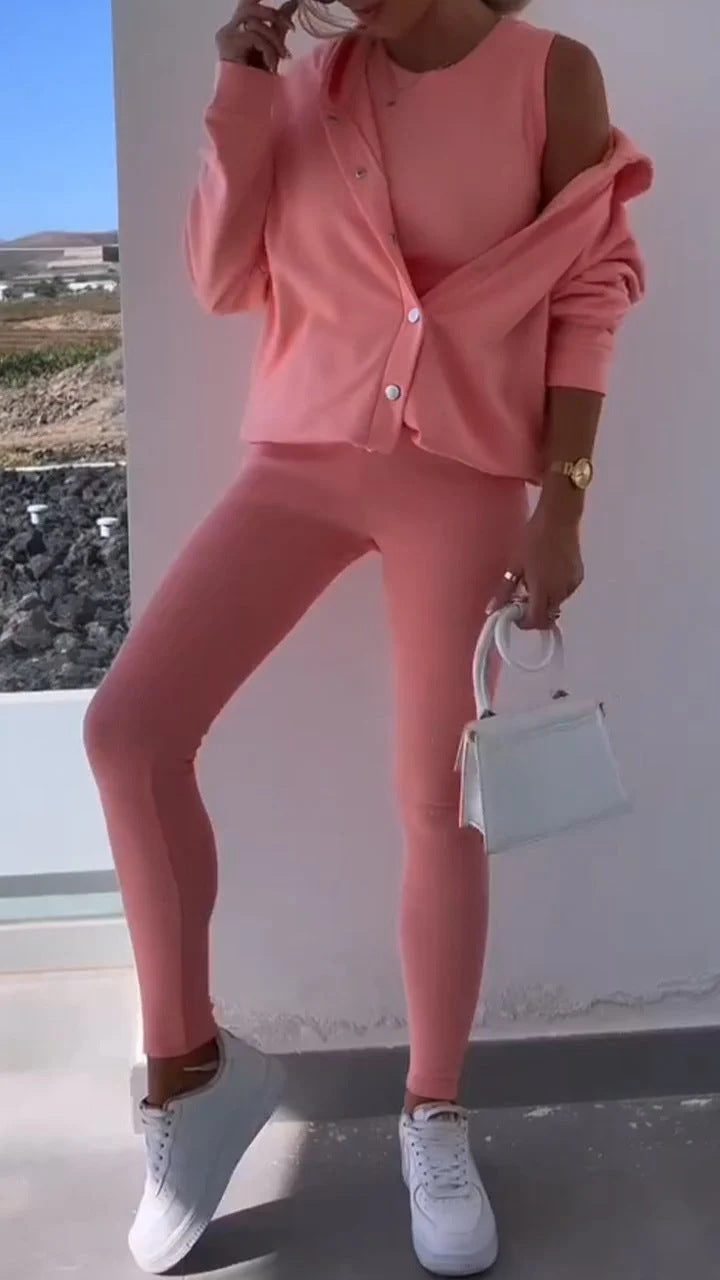 Dame Lækkert Lounge-sæt med oversized Cardigan og figursydde Leggings Stilla