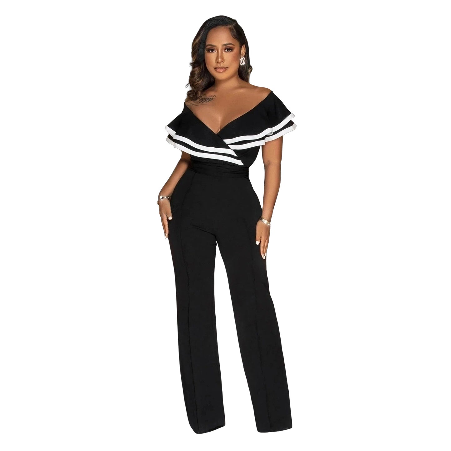 Dame Elegant Off-Shoulder Jumpsuit med ruffles detaljer og tætsiddende snit Stilla