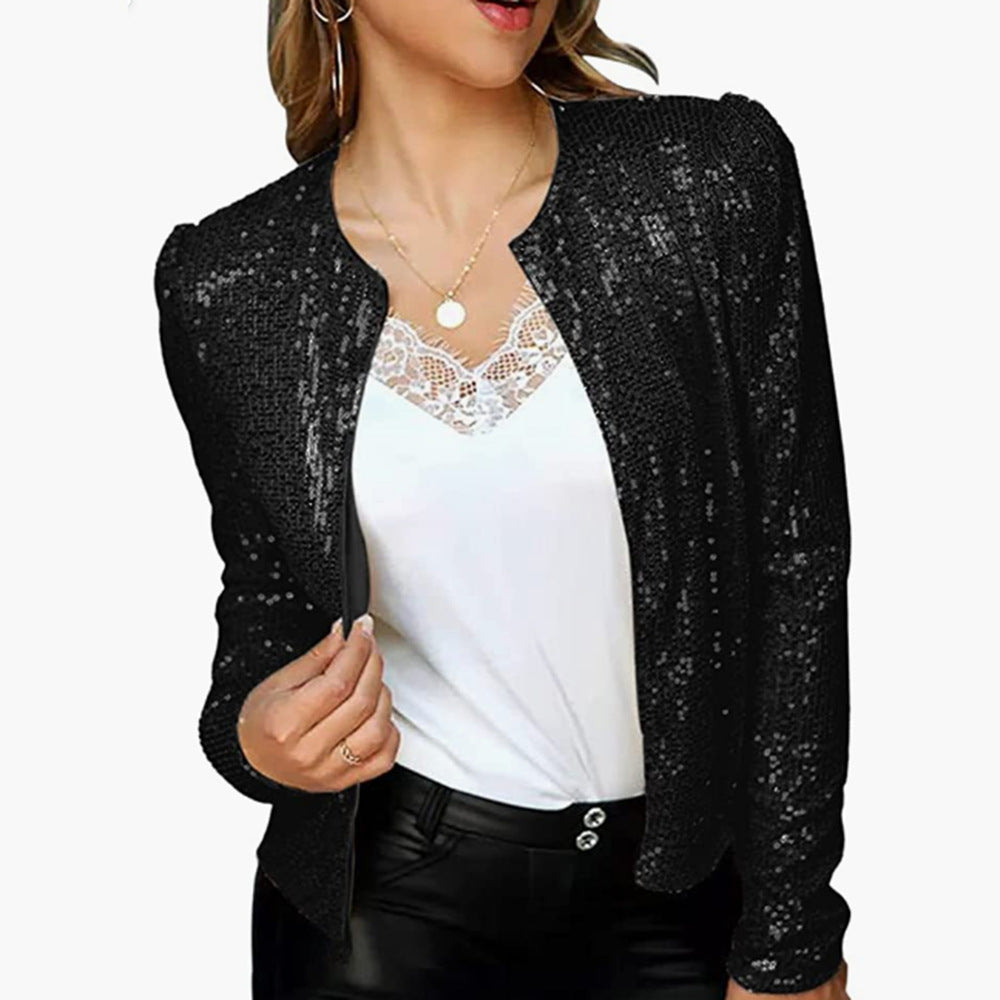 Stilla | Trendy Farve-Block Paillet Kort Casual Jakke