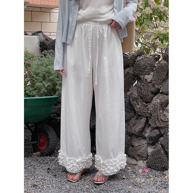 Dame afslappede Palazzo-bukser med flæsedetaljer og elastisk talje Stilla