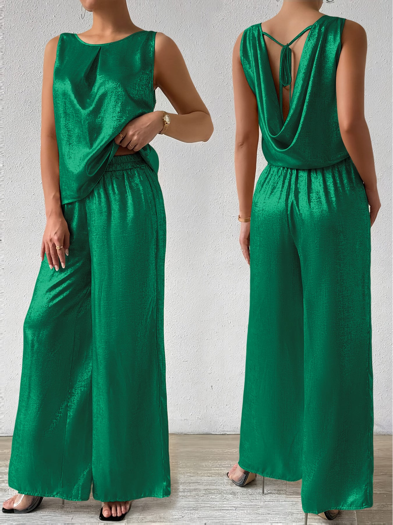 Dame jumpsuit med dyb rygudskæring og flydende silhuet Stilla