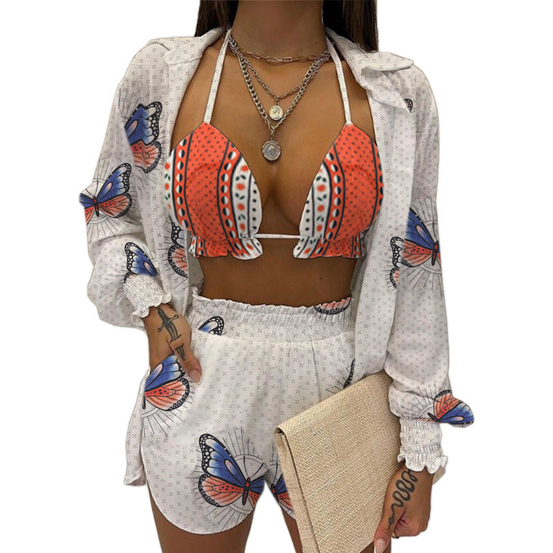 Dame Bikiniset i moderne Butterfly-design med luftig bluse Stilla