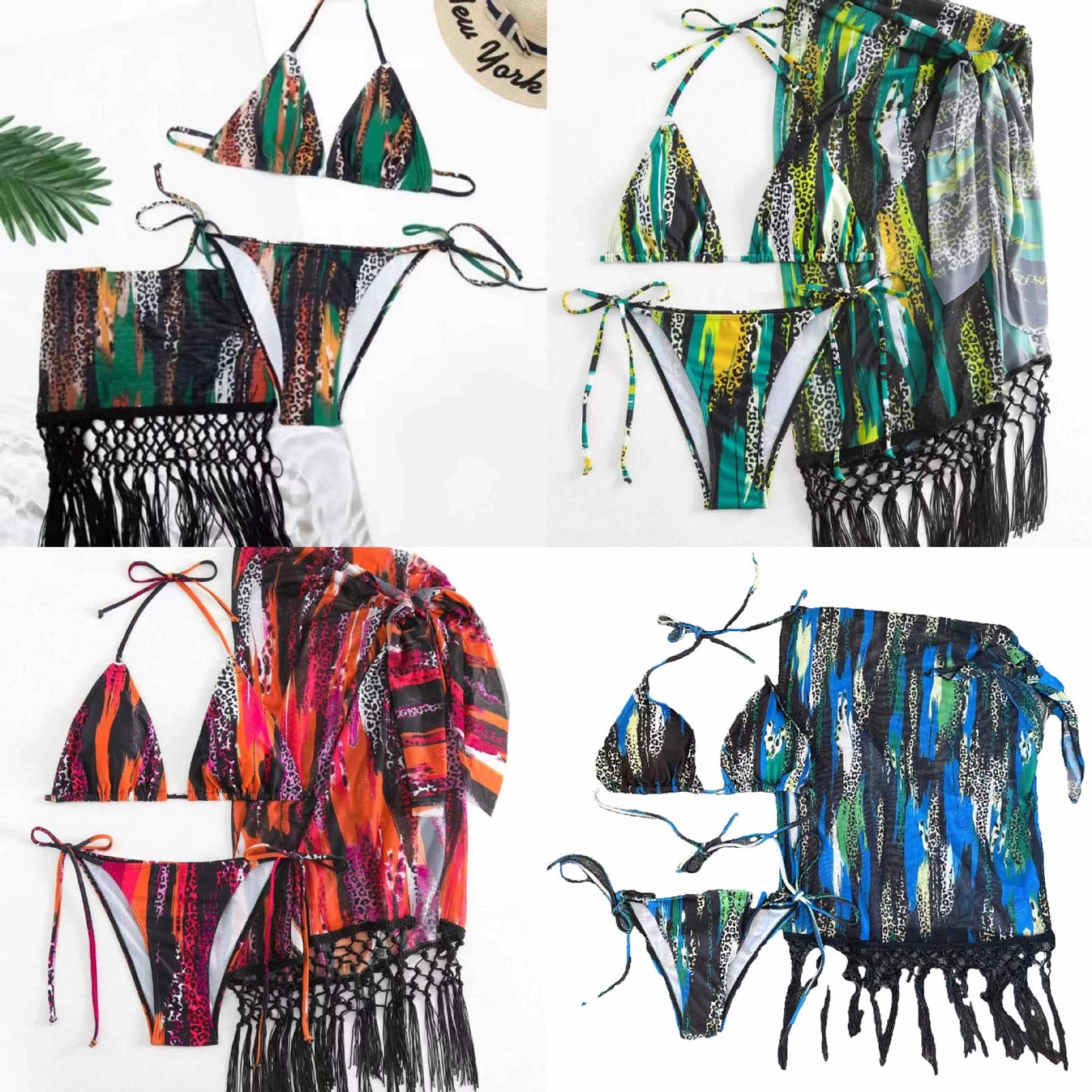 Dame triangel-bikini-sæt med modefringet nederdel Stilla