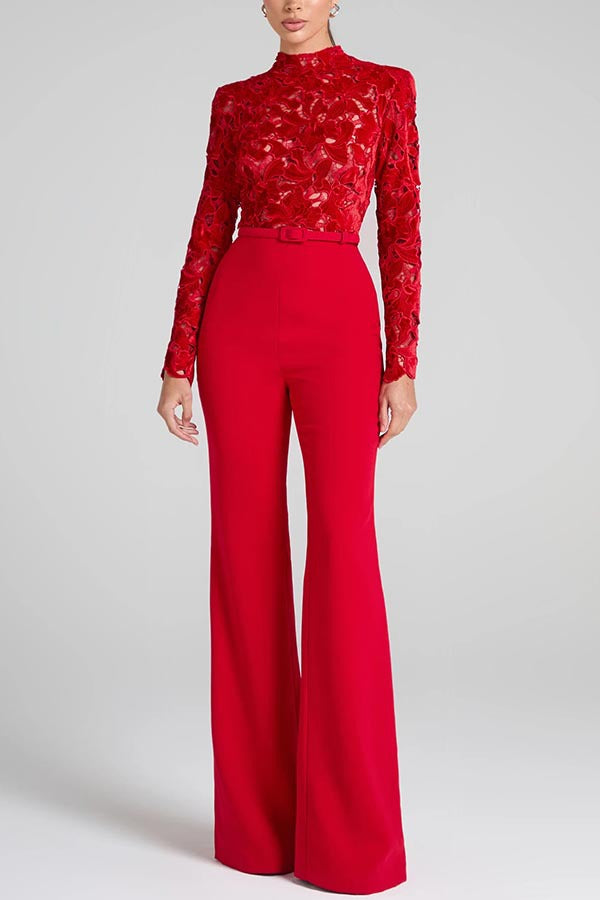 Dame Elegant Jumpsuit med floral spidstop og vide ben Stiila