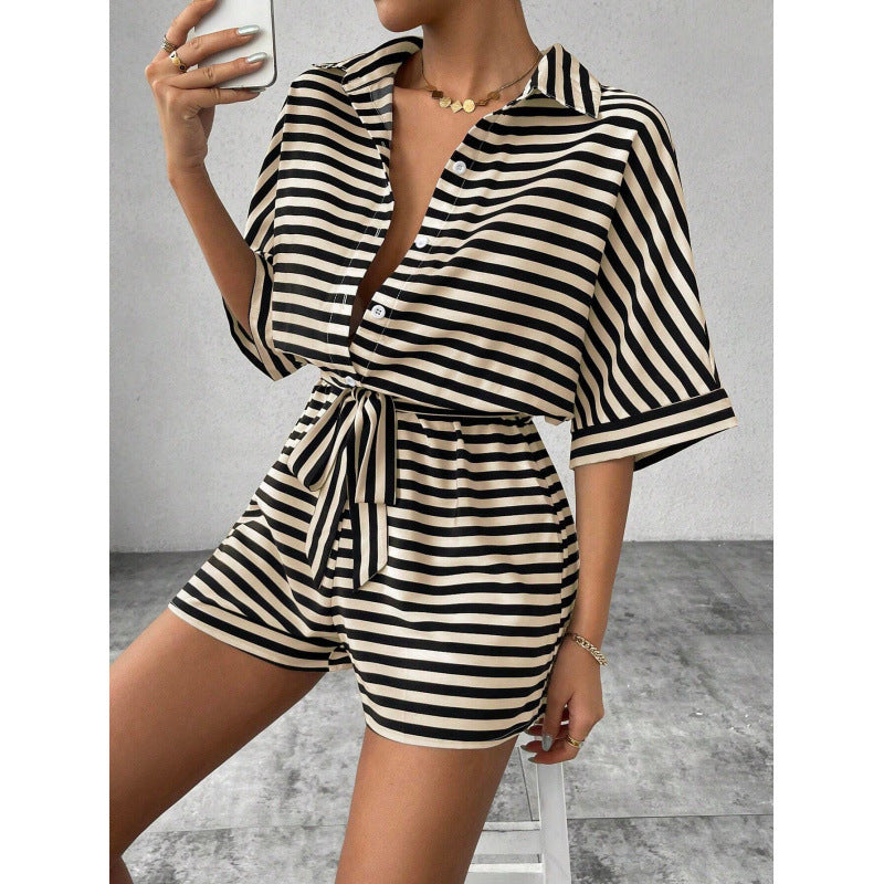 Damer Stribet Kort Jumpsuit Stilla
