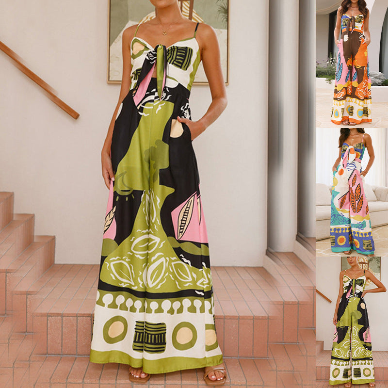 Dame jumpsuit med farverigt print og sidelommer Stilla