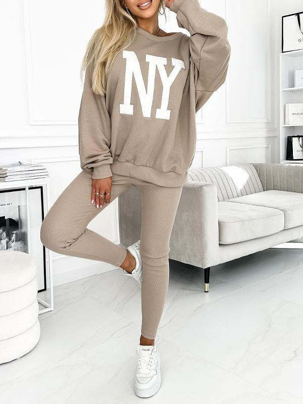 Dame Oversized Grafik Pullover og Leggings Sæt Stilla
