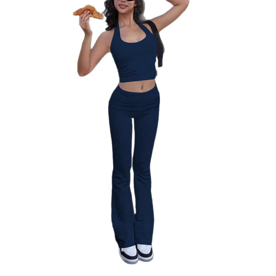 Dame Sporty To-delt Sæt med flared Leggings og Crop Top Stilla