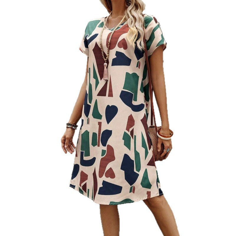 Dame Abstrakt Tryk Casual Shift Kjole Stilla